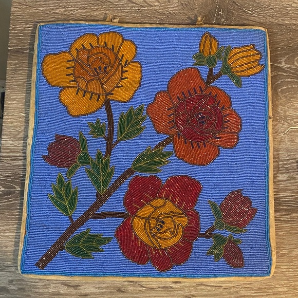 Handmade Handbags - Handmade Vintage Native American Floral Hand Glass Beaded Plateau Tote Roses